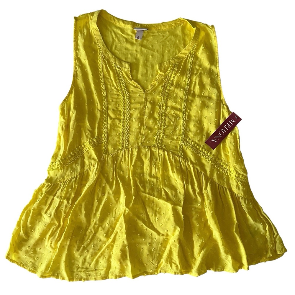 NWT‎ Merona Women's Size L Lemon Yellow Tank Top V-Neck Blouse Lightweight